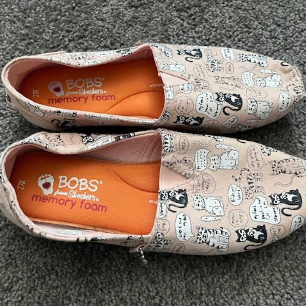 BOBS from Sketchers Slip-On Square Toe Loafer for Cat Lovers-soft Pink W7